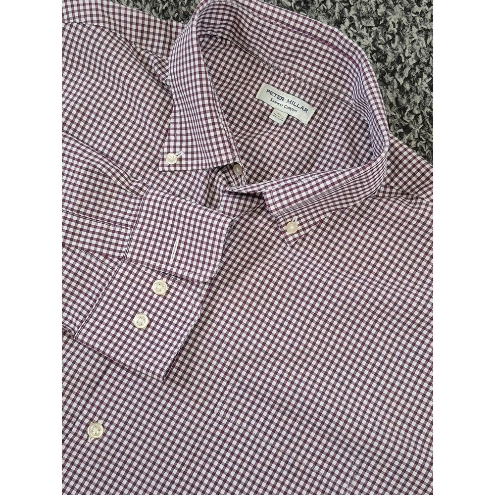 Peter Millar Summer Comfort Men's XL Performance Purple Plaid Long‎ Sleeve